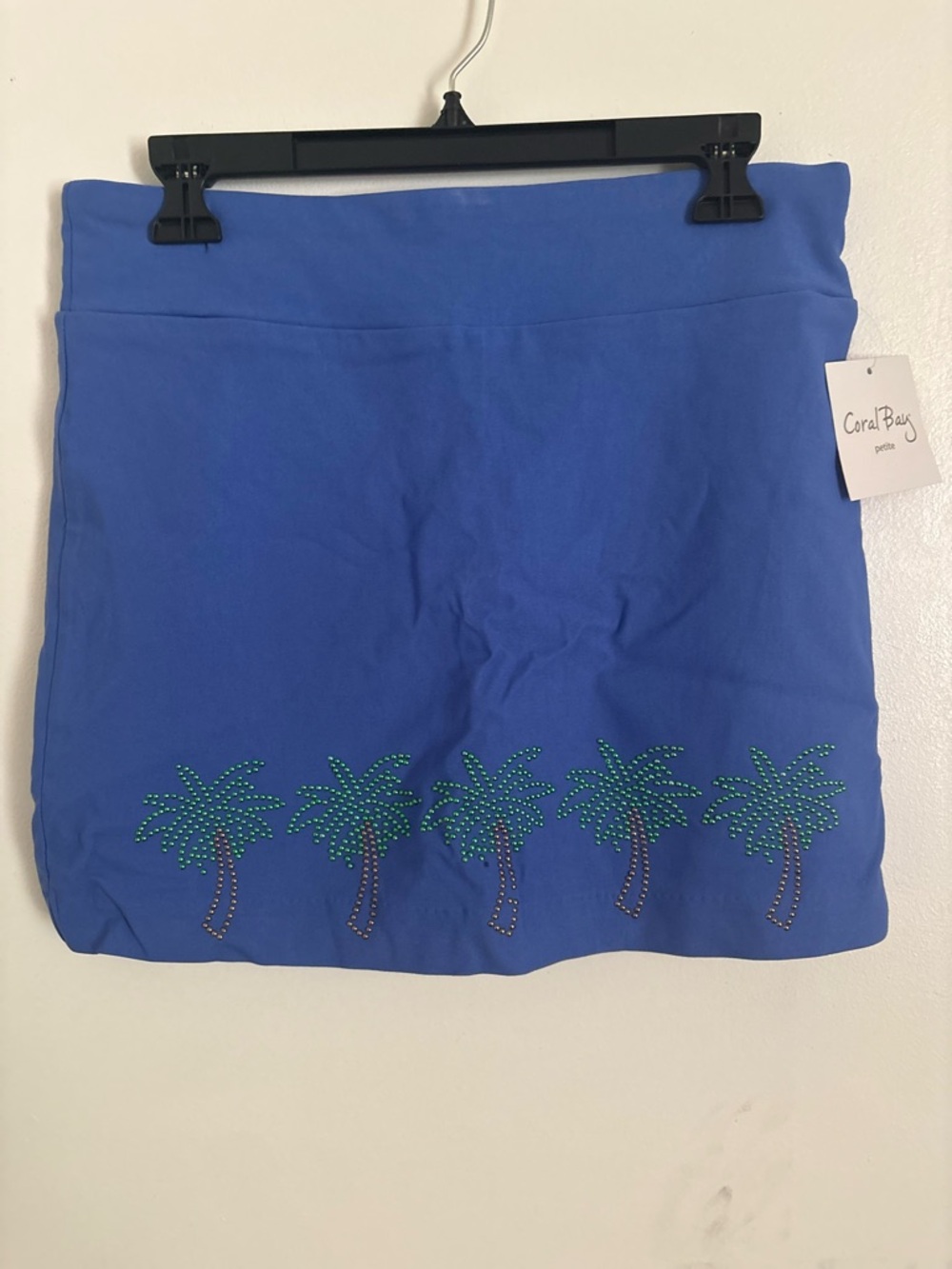 Coral Bay Blue Mini Skirt with Palm Rhinestone Trim